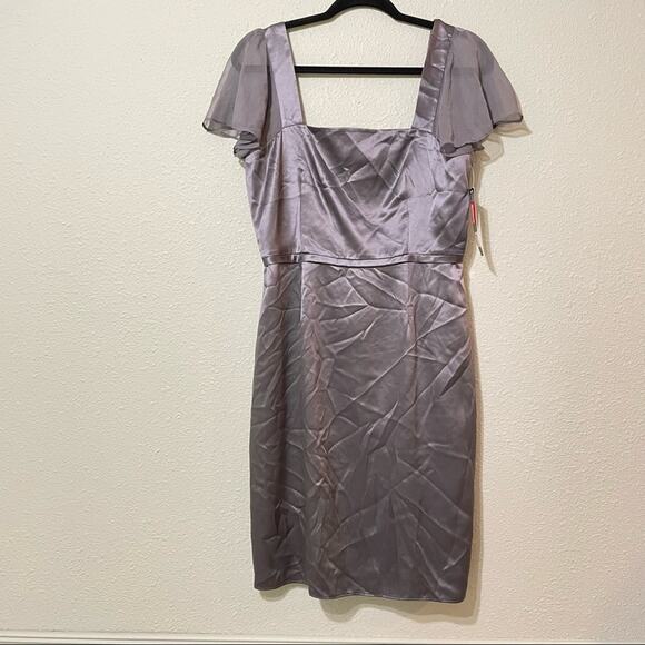 Tahari ASL Grey Silk Flutter Sleeve Knee Length Sheath Dress Formal Womens 6 - Picture 1 of 10